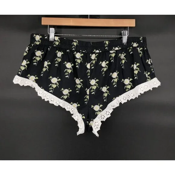 Anthropologie Womens Eyelet Micro Shorts L Black Floral Pajama Shorts Loungewear - Picture 3 of 10